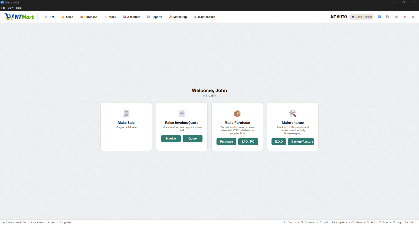 NTmart POS — Dashboard screen